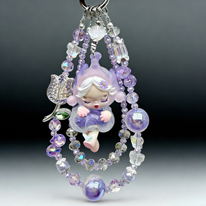 Chaîne de téléphone en <span class=keywords><strong>perles</strong></span> de rose sertie de diamants de luxe, pendentif de poupée, porte-clés, ornement - Product Image 1