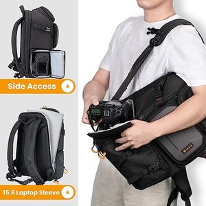 Buena mejor pequeño negro 25L lona impermeable <span class=keywords><strong>senderismo</strong></span> Cámara equipo <span class=keywords><strong>mochila</strong></span> para llevar en DSLR digital SLR lente con soporte para trípode - Product Image 4