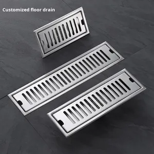 Custom 304 Stainless Steel Anti-Odor Large Capacity Long Strip Floor Drain Modern Simple Design Bathroom Black Striped - Product Image 2