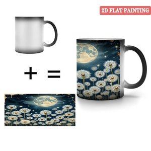 Mug en céramique noir givré 11oz, tasse à changement de couleur activée par la chaleur avec motif pissenlit et lune - Product Image 4