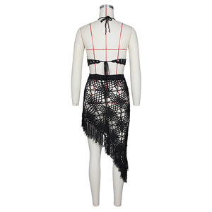 Vente chaude vacances d'été voir à travers les femmes <span class=keywords><strong>frange</strong></span> gland pansement Bikini Sexy tissé haut robe découpé ensemble de plage - Product Image 5