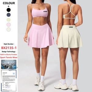 Sportbeha met custom logo, holle rug, voor buiten, gym, V-vormige taille, rokjes met ingebouwde shorts, dames workout golf pickleball tennis kledingset - Product Image 1