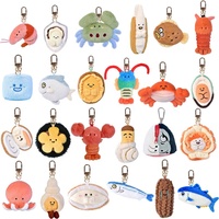 Porte-clés en peluche polyester OEM ODM, thème fruits de mer marin, crabe, homard, coquille Saint-Jacques, crevette, poisson, animal en peluche Kawaii, pendentif, breloque de sac souple