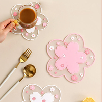Sous-verre rond moderne antidérapant en PVC motif Sakura pour tasses à café, tasses à thé, bols et assiettes