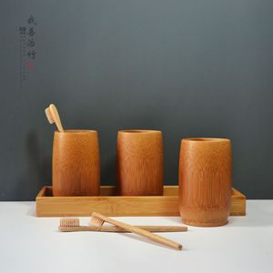 Bamboo Toothbrush Cup Set Three Piece Round Eco Friendly Bathroom Accessories - Product Image 3