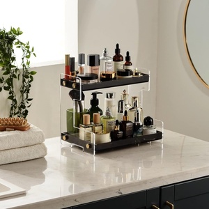 Organisateur de comptoir pliable à 2 niveaux en acrylique avec étagères de rangement pour épices, cosmétiques et articles de toilette - Product Image 6