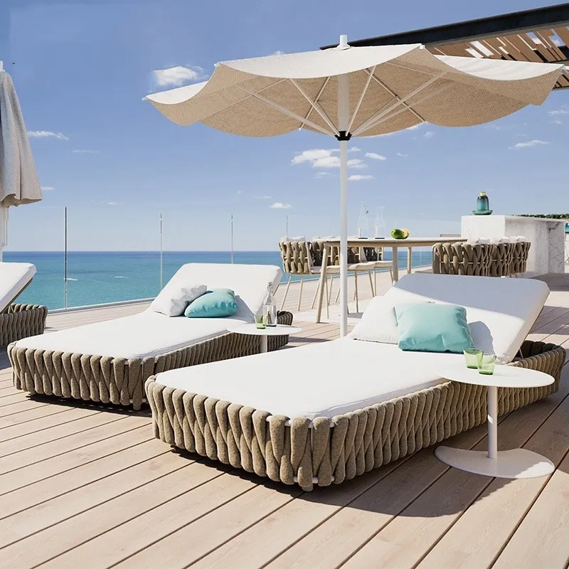 (SP-OS119) bahçe mobilyaları yüzme Rattan hasır halat güneş şezlong plaj otel havuzu şezlong