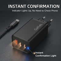 Pengisi Daya Cepat USB C GaN 65W 3-Port 2C1A PD Adaptor Dinding Pengalokasi Daya Cerdas Blok Pengisian Daya Perjalanan untuk iPhone Samsung Laptop