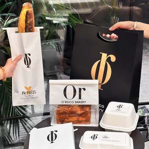 Sac en papier kraft écologique personnalisé, style classique, laminé, pour pâtisseries, pains, gâteaux, et salades à emporter - Product Image 4