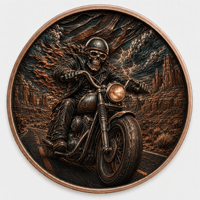Pièces de monnaie en cuivre à haute relief, 1 once Troy, .999 Cuivre Pur, Pièce de monnaie ronde Squelette Motard, Impression UV Colorée