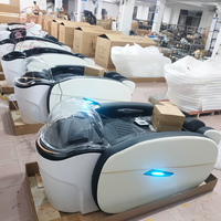 Fauteuil de lavage de cheveux pour salon de coiffure avec lumière LED, massage électrique et thérapie capillaire intégrée