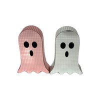 Figurines fantômes Halloween rose argenté effet miroir, ornements de table en plastique imprimés en typographie, mignons et scintillants pour la maison et les fêtes