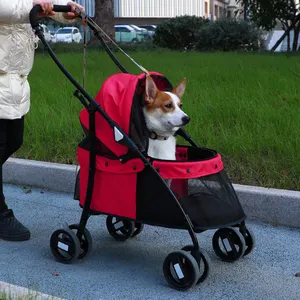 Hot Sale Outdoor Opvouwbare Hond Trolley Afneembare Reizen Grote Luxe 4 Wielen Kinderwagen