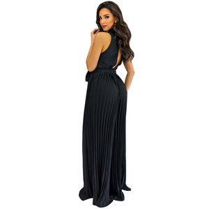 Décontracté col en V sans manches dos nu plissé jambe large femmes élégantes été mousseline de soie femmes Chic une pièce combinaisons avec pantalons longs - Product Image 5