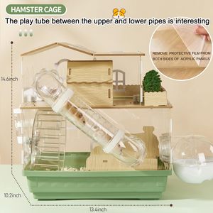 Nouvelle cage à hamster en acrylique 12 en 1 avec accessoires en bois, maison/villa pour hamster à deux ou trois étages avec tunnel et roue - Product Image 2
