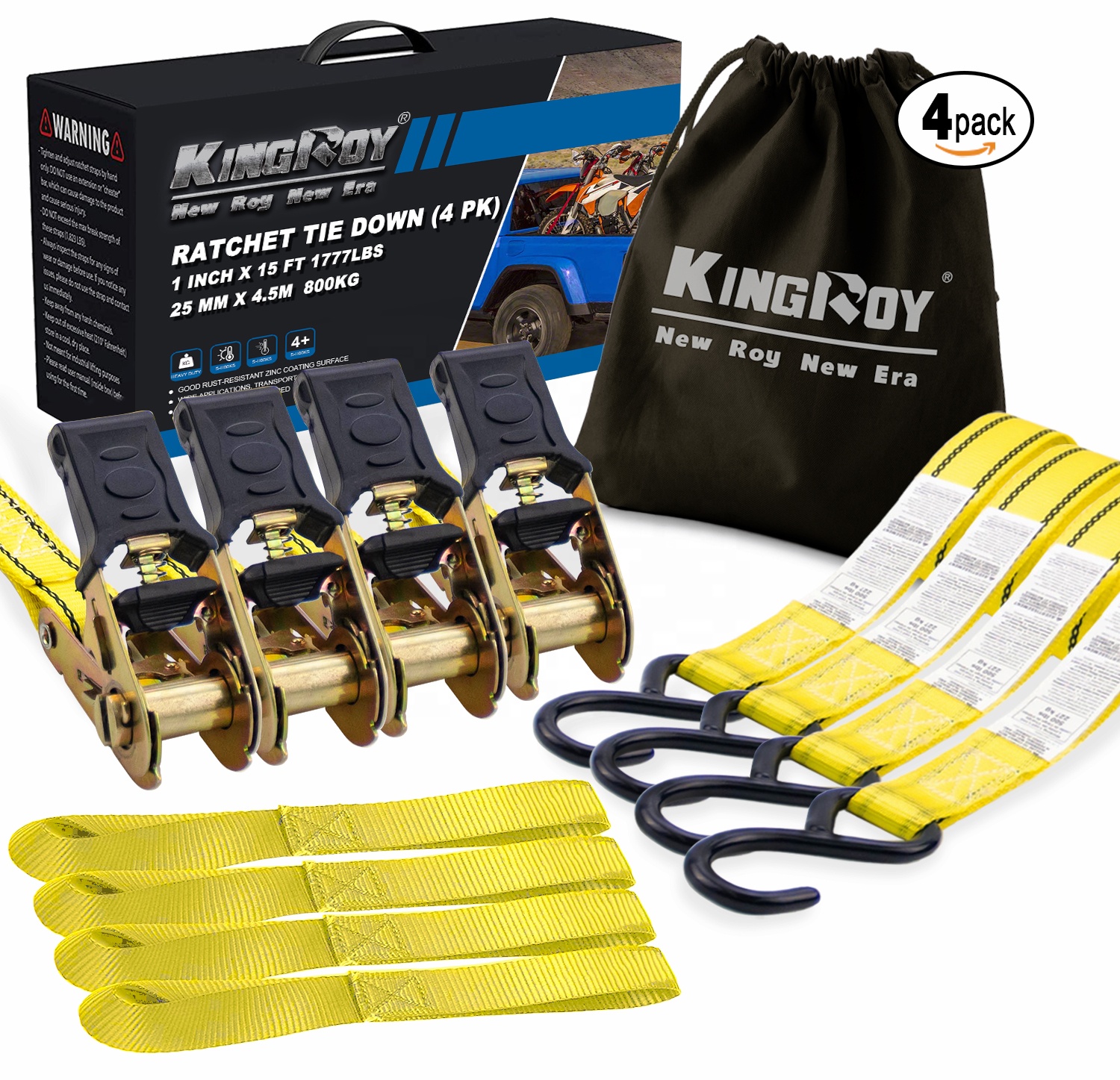 KingRoy, 1 дюйм, 4 шт., набор ремней с храповым механизмом, Лидер продаж на Amazon