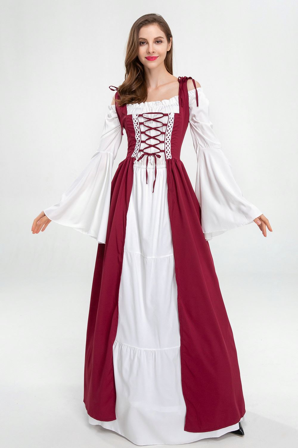 fitted lace wedding dress Amazon.com: Womens Medieval Over Dress Retro Off Shoulder Renaissance  Corset Dress Bell Sleeve Peasant Dress Vintage Ball Gown Red : Sports &  Outdoors