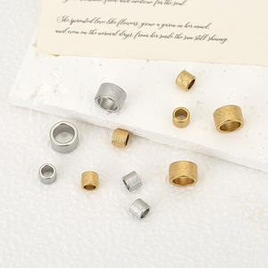 Stainless Steel Antique Sand Gold Frosted Beads Large Hole DIY Jewelry Spacer Round Simple Style WLL264 - Product Image 1