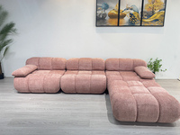 Canapé modulaire en forme de bulle, velours rose clair, canapé compressé, canapé modulaire en forme de L moderne et doux pour salon spacieux