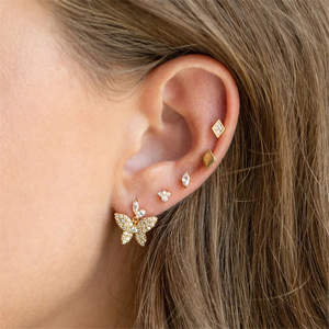 ROXI S925 Argent Sterling Tendance Ensemble de 4 Pièces Clous d'Oreilles Perforés en Spirale avec Zircon Œil de Cheval pour Fête d'Anniversaire - Product Image 5