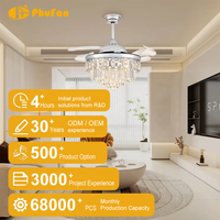 Ventilateur de plafond en cristal haut de gamme à intensité variable, pales transparentes invisibles, moteur DC silencieux, télécommande LED pour petite chambre au Moyen-Orient