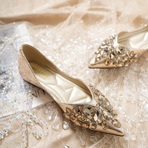 <span class=keywords><strong>Soldes</strong></span> Exceptionnelles : Sandales Plates de <span class=keywords><strong>Luxe</strong></span> à Bout Fermé pour <span class=keywords><strong>Femme</strong></span>, Ornées de Strass Dorés, en Cuir PU Souple, Modèle Creux à Bout Pointu - Product Image 2