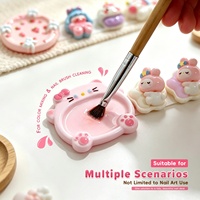 Porte-stylo, palette, gobelet de lavage et support de rangement multifonction pour têtes de polissoir en résine, motif chat de dessin animé, pour nail art 3D, mignon
