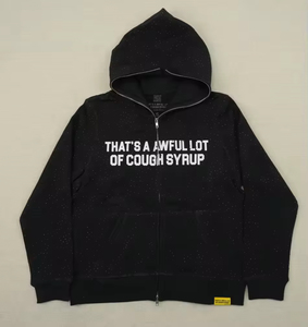 เสื้อฮู้ดดี้ผ้าฝ้ายคุณภาพสูง 100% ประดับเพชรเทียม สไตล์สตรีทแวร์สำหรับผู้ชาย รุ่น THAT'S a AWFUL LOT of COUGH SYRUP - Product Image 6