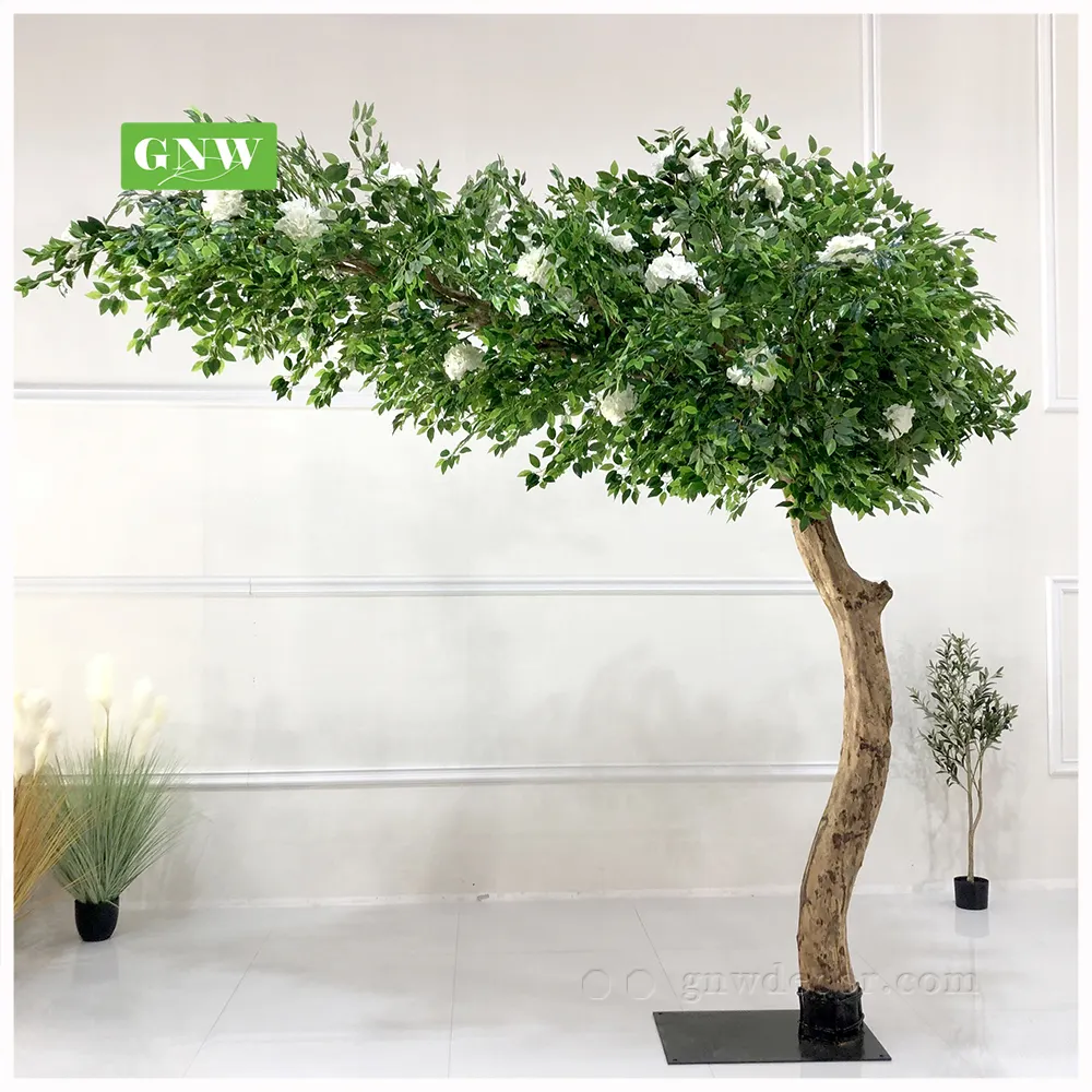 GNW Green Leaf Ficus Plastic Maple Willow Plants White Branches Artificial Reception Wedding Tree