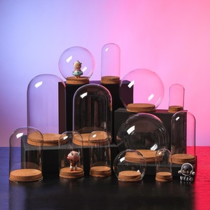 Fleur préservée liège couvercle en verre Transparent saint valentin cadeau décoration dôme avec base en bois doux - Product Image 1