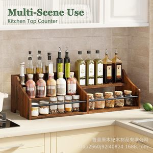 Estante de vino de madera de doble capa con organizador de botellas de hierro para mostrador de bar, exhibición y almacenamiento de licores. - Product Image 2