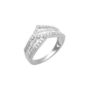 Elegante anello in oro reale 18 carati con diamanti bianchi e fedi nuziali per fidanzamento da donna