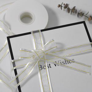 Effen Kleur 2.5Cm Midden Organza Rand Satijnen Lint 100% Polyester Doorschijnend Met Gouden Draad Voor Geschenkverpakking En Diy Decoraties - Product Image 3