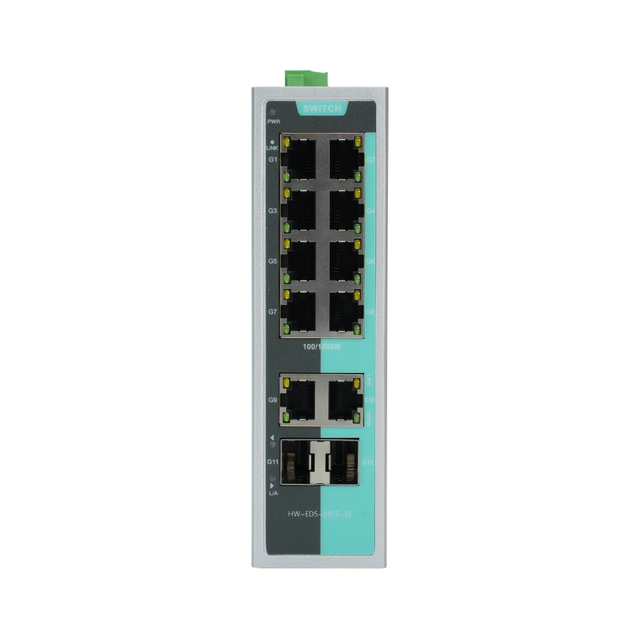 12 Ports Unmanaged Industrial Gigabit Ethernet Switch with SNMP QoS 10/100/1000Mbps RJ45 SFP Fiber Uplink Non-PoE