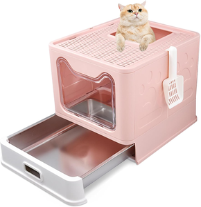 Bac à litière pliable pour chat avec tiroir et pelle, grand espace, contrôle des odeurs, nettoyage facile, bac à litière à capot - Product Image 1
