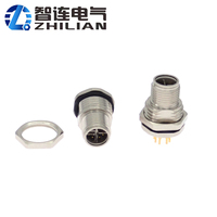 Connecteur ZLconnector circulaire M12 8 broches X-Code mâle, montage sur panneau arrière, type à souder, laiton plaqué or, étanche IP67