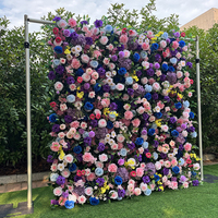 Mur de fleurs artificielles 3D en soie, rose et hortensia, multicolore, écologique, 8x8 pieds, pour décoration de mariage et événements