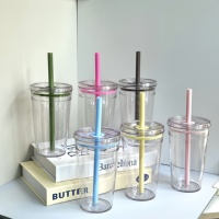 Nouvelle tasse à paille en plastique PS de 450 ml, multicolore, avec paille bonbon, pour fêtes – Réutilisable, anti-fuite, sans BPA, compatible lave-vaisselle