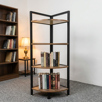 Étagère d'angle en bois à 4 niveaux avec design minimaliste pour salon, chambre à coucher, bureau