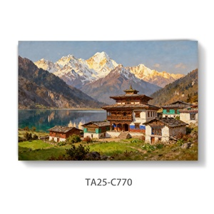Impression sur toile de <span class=keywords><strong>paysage</strong></span> numérique de luxe en <span class=keywords><strong>aquarelle</strong></span>, <span class=keywords><strong>paysage</strong></span> de <span class=keywords><strong>montagne</strong></span> et lac de l'Himalaya, art mural, cadre et taille personnalisés, vente en gros - Product Image 1