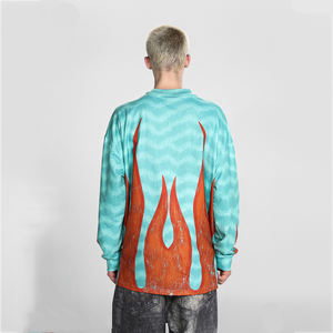 T-shirt Homme Oversize Élégant et Ample à Manches Longues en Maille Respirante, Logo Personnalisé Imprimé par Transfert Thermique, Couleur Unie 100% Coton - Product Image 2