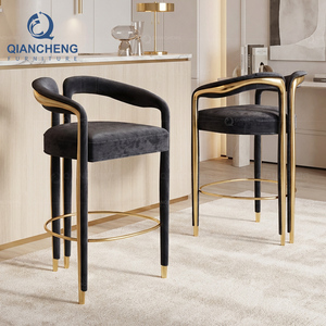 Silla de Bar Moderna de Lujo en Acero Inoxidable Dorado, Taburete Tapizado en Terciopelo <span class=keywords><strong>para</strong></span> <span class=keywords><strong>Isla</strong></span> de Cocina, Hotel, Club, Muebles al por Mayor - Product Image 1