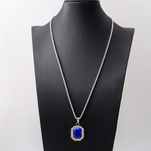 Yunnique-collar con colgante de acero y titanio para hombre, color azul real, forma geométrica, ajuste pavé, joyería de moda, regalo - Product Image 2
