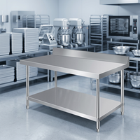 Table de préparation de cuisine commerciale à double niveau, finition polie, capacité de charge de 300 kg/m, pour hôtel et restaurant