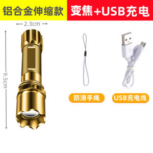 مصباح يدوي LED صغير فائق السطوع USB قابل لإعادة الشحن هيكل من سبائك الألومنيوم محمول للمنزل والإضاءة الخارجية والطويلة - Product Image 2