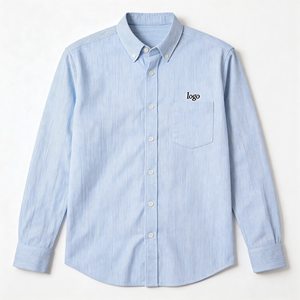חולצת שרוול ארוך בעיצוב אישי לגברים, חולצת קיץ נושמת מפוליאסטר/כותנה, חולצת פסים רקומה עם כפתורים - Product Image 1