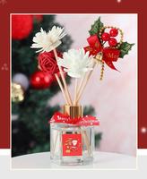 Coffret diffuseur de parfum de Noël avec bâtonnets en rotin et fleurs séchées, huile aromatique sans alcool en flacon en verre, parfum d'ambiance pour la maison, boîte cadeau