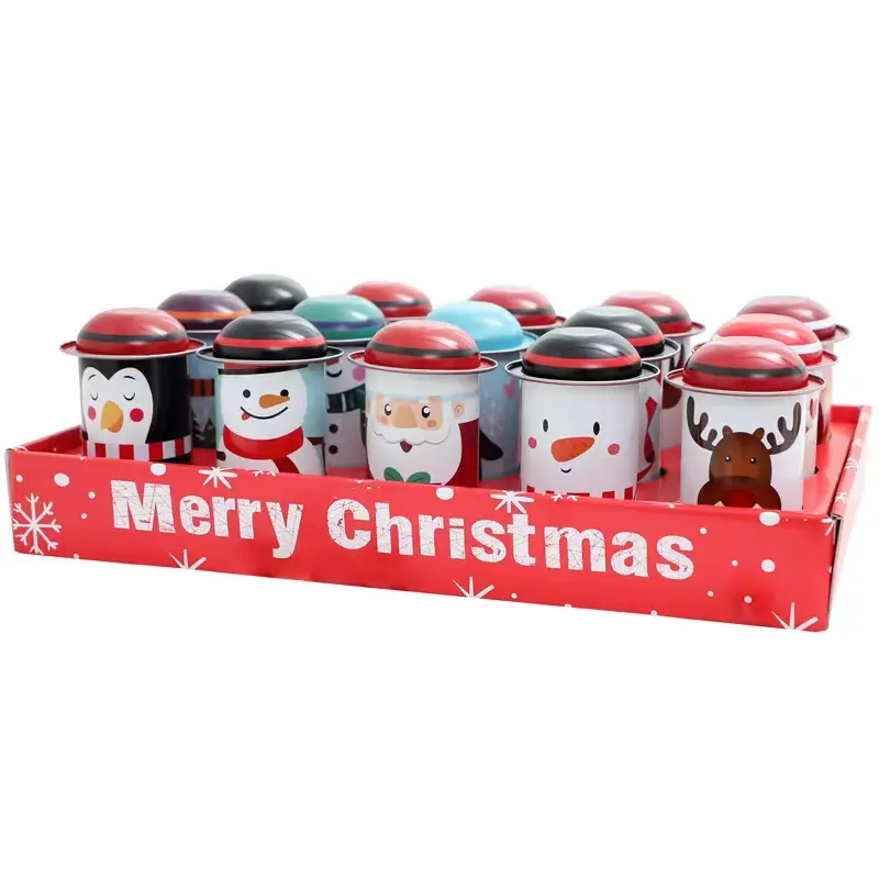 Cubierta de sombrero caja de hojalata impresa dulces de Navidad caja de almacenamiento caja de hierro piruleta regalo pasta de pera para niños lata de hierro de caramelo