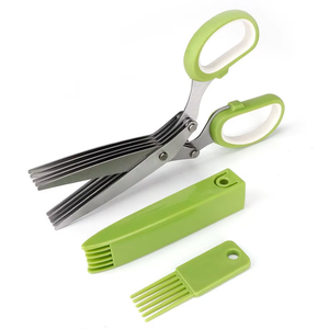 Ciseaux à Herbes En Acier Inoxydable - 5 Lames - Ciseaux De Cuisine Multi- Lames - Avec Peigne De Nettoyage Et Couvercle De SéCurité - Coupe-Persil Pour Hacher Les Oignons Verts, La Ciboulette, Les