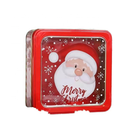 Boîte en fer blanc carrée de Noël avec couvercle à levier 150x150x55mm, qualité alimentaire, avec fenêtre, pour biscuits et bonbons, impression personnalisée Père Noël, marque YXL